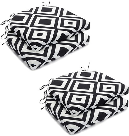 HARBOREST Outdoor Chair Cushions Set of 4, Water Resistant Patio Chair Cushions with Ties, Outdoor Seat Cushions for Patio Furniture, 17"x16"x2", Black/White Diamond