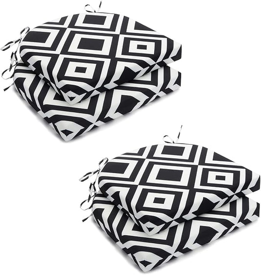 HARBOREST Outdoor Chair Cushions Set of 4, Water Resistant Patio Chair Cushions with Ties, Outdoor Seat Cushions for Patio Furniture, 17"x16"x2", Black/White Diamond