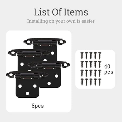 Self Closing Cabinet Hinges for Face Frame,Cabinet Hinges, Metal Hardware for Kitchen Cabinets and Doors (Black, 8Pack)