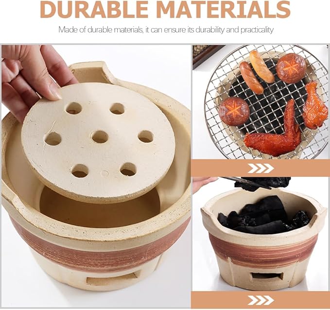 1set Grill Indoor Hibachi Grill Indoor Charcoal Gas Outdoor Barbecue Stove Outdoor Cooking Accessories Old Clay Stove Small Clay Portable