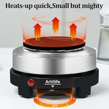 Artilife Mini Hot Plate 500W Small Hot Plate Electric Mini Moka Pot Hot Plate,Mini Hot Plate for Moka Pot,Single Burner Hot Plate Moka Pot Heater