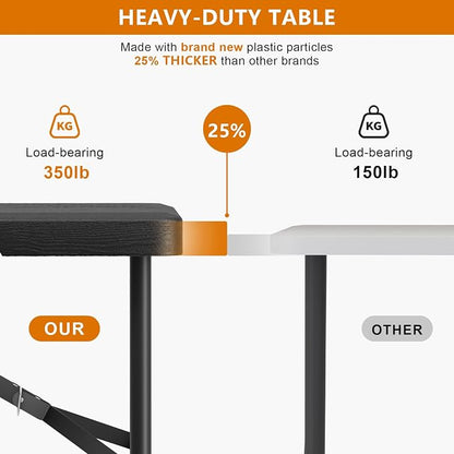 4 Ft Folding Table Wood Grain Desktop & 350lbs Weight Capacity | Plastic Folding Table Heavy Duty Portable Table for Indoor & Outdoor Premium Solutions for Camping,Picnic,BBQ and Party