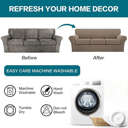 Turquoize 4 Piece Sofa Covers for 3 Cushion Couch Sofa Slipcover Soft Couch Cover for Dogs-Washable Sofa Furniture Covers with 3 Individual Large Cushion Covers (XL Sofa, Macchiato)