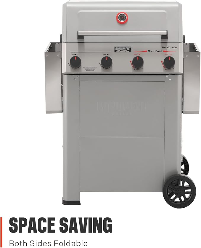 Monument Grills 4 Burner Propane Gas Grill with Advanced Broil Zone, Stainless Steel Outdoor Mesa 2 Barbecue Grill, Foldable Side Shelves, 500°F in 5 Mins, Assembles in 30 Minutes, Mesa II 410FBZ