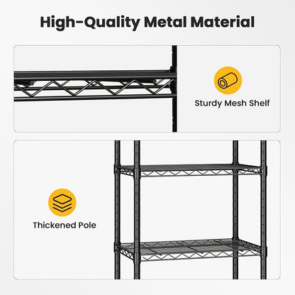 DUMOS 5-Tier Metal Storage Shelves, Wire Shelving, 23.2" W | Lockable Wheels, Adjustable Standing, Heavy Duty Steel Unit, Kitchen Bathroom Pantry Garage Organizers, 59.1"H