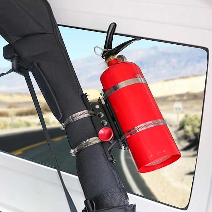 2PCS Vehicle Universal Roll Bar Bottle / Fire Extinguisher Holder Mount Compatible with for Jeep Wrangler Gladiator Ford Bronco UTV Polaris RZR Can Am ATV,Adjustable, Aluminum