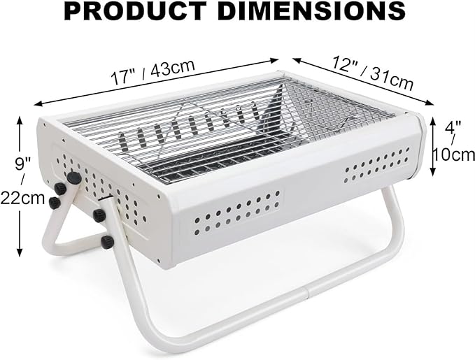Barbecue Charcoal Grill Tabletop Charcoal Grill With Handle Portable BBQ Grill Outdoor Barbecue Grill For Camping Picnic Portable Charcoal Grill(White), 43*31*22cm