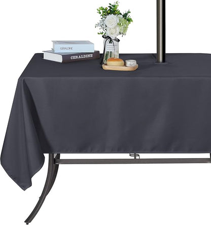 SARAFLORA Outdoor and Indoor Tablecloth -60x102 inch Grey, Wrinkle Free Washable Waterproof Table Cloth with Umbrella Hole and Zipper Rectangle Table Cover for Spring/Summer/Patio/Picnic/BBQS/Party