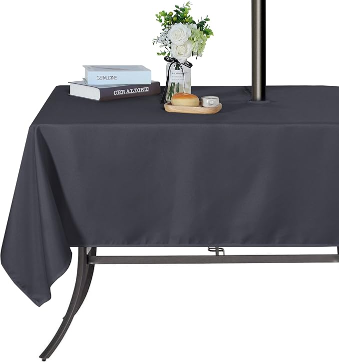 SARAFLORA Outdoor and Indoor Tablecloth -60x84 inch Grey, Wrinkle Free Washable Waterproof Table Cloth with Umbrella Hole and Zipper Rectangle Table Cover for Spring/Summer/Patio/Picnic/BBQS/Party