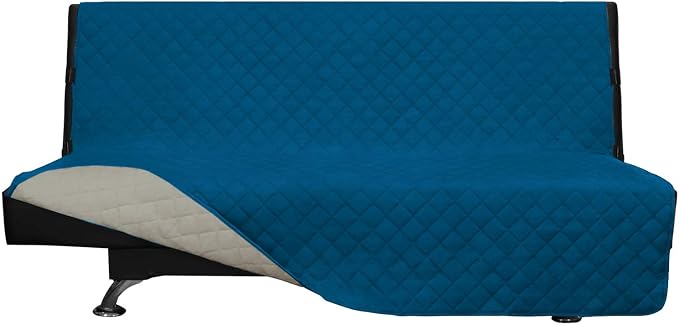 Easy-Going Reversible Couch Cover, Large Futon Sofa, Peacockblue/Beige | Machine Washable Slipcover For Dogs, Water Resistant Furniture Mat For Living Room, Non-Slip Sofa Cover, Pet Friendly