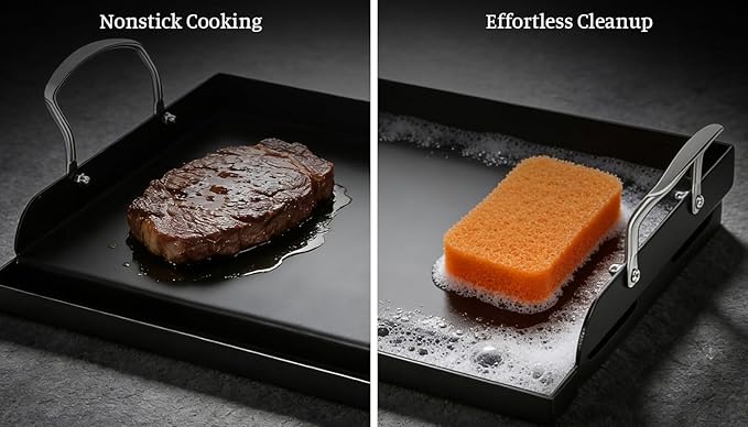 QuliMetal 17" x 13" Cast Iron Grill Griddle Kit, Pre-Seasoned Flat Top Griddle Plate with Scratch-Safe Tools, Universal Outdoor Griddle for Gas and Charcoal Grills, Camping, BBQ and Tailgating
