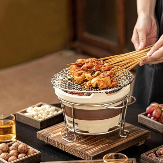 Clay Grilling Stove Hibachi Grill Barbecue Grill Japanese Pottery Barbecue Stove Tea Making Stove Charcoal Stove for Home Camping Picnic Patio Backyard Outdoor Barbecues (A,L)