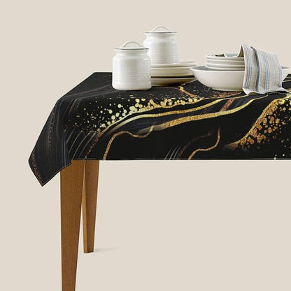 Black Gold Marble Texture Tablecloth Black Modern Decorative 54"x72" | Table Cover for Dining Kitchen Party Decorations, Rectangular Table Cover Black Gold Kitchen Decor