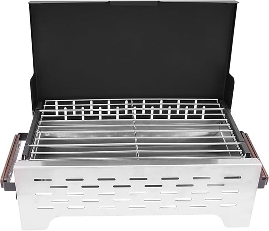 Portable Charcoal Grill，One-piece Windbreak Cover Outdoor BBQ Grill Stainless Steel Folding Barbecue Griddle in Garden Backyard Party Picnic Travel Outdoor Cooking
