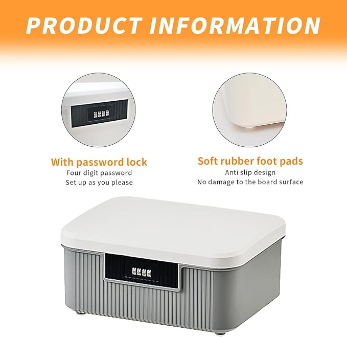 RUIAN Lockable Storage Container Bin, 4.2 Gallon Security Portable Combination Lock Plastic Box, Locked Security Box Suitable for Storing Important Items and Documents (White Gray)