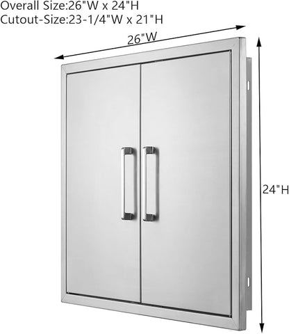 Outdoor Kitchen Doors Stainless Steel,26" W by 24" H Double Access Door,Flush Mount for Outdoor Kitchen and BBQ Island