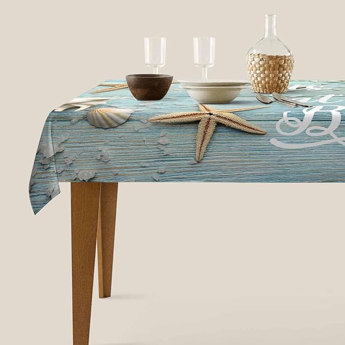 TKS MITLAN Tablecloth Life is Better is The Beach Table Cloth Rectangle Table 60 x 84 Inch Summer Sand Sea Shells Starfishes Kitchen Decorations for Home Dinner Party
