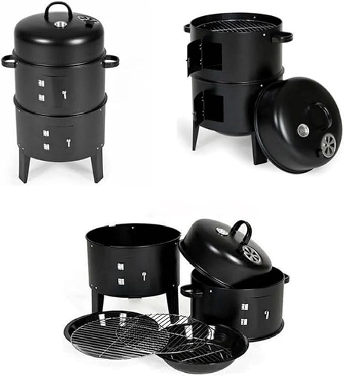 Outdoor double-layer grill, charcoal wood fired braising and smoking stove