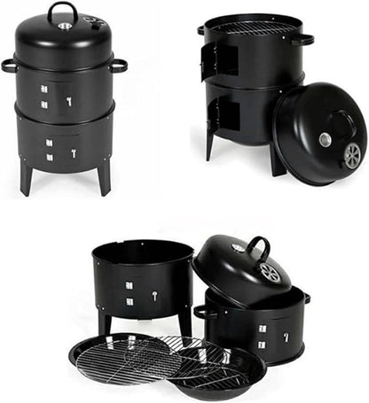 Outdoor double-layer grill, charcoal wood fired braising and smoking stove