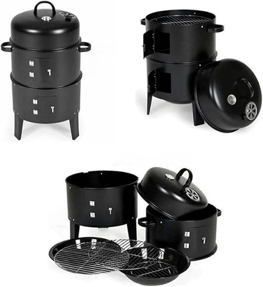 Outdoor double-layer grill, charcoal wood fired braising and smoking stove