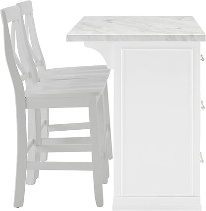 Crosley Furniture Cutler Kitchen Island with Faux Marble Top and X-Back Stools, White/Gray