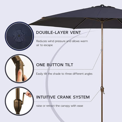 Abba Patio 9FT Outdoor Patio Umbrella Outdoor Table Umbrella with Crank Market Umbrella 6 Sturdy Ribs UV Protection Waterproof and Push Button Tilt for Garden Deck Backyard Pool, Dark Blue