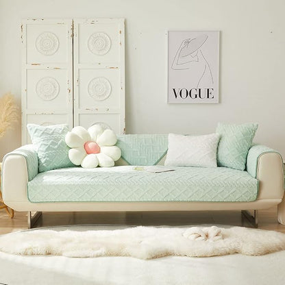 vctops Geometric Jacquard Plush Sofa Couch Covers Farmhouse Neutral Non Slip Sectional Couch Cover Soft Warm Sofa Slipcover for Dogs, Children, Pets Furniture Protector (Green,36"x36")