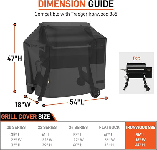 Arcedo Heavy Duty Waterproof Grill Cover Compatible with Traeger Ironwood 885 – Full-Length Outdoor Wood Pellet Smoker Cover for Ironwood 650, Timberline 850, Weatherproof Grill Protector, Black