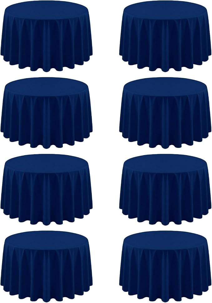 8 Pack Navy Blue Round Tablecloth 90 Inch | For 3Ft-5Ft Round Table, Wrinkle Resistant Table Cloth, Washable Polyester Fabric, For Wedding Party Banquet Buffet Camping