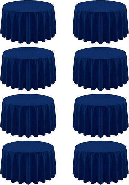 8 Pack Navy Blue Round Tablecloth 90 Inch | For 3Ft-5Ft Round Table, Wrinkle Resistant Table Cloth, Washable Polyester Fabric, For Wedding Party Banquet Buffet Camping