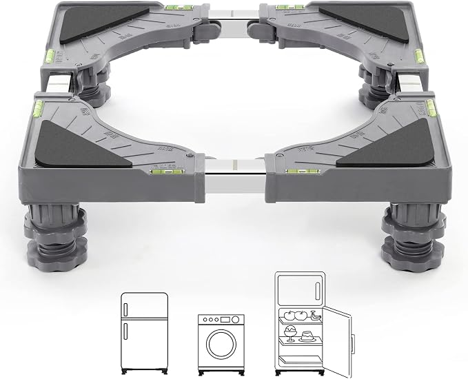 Nefish Mini Fridge Stand Adjustable Refrigerator Stand with 4 Strong Feet Universal Stand Base Washing Machine Stand Washer and Dryer Pedestals Multi-Functional Base for Appliance (Grey)