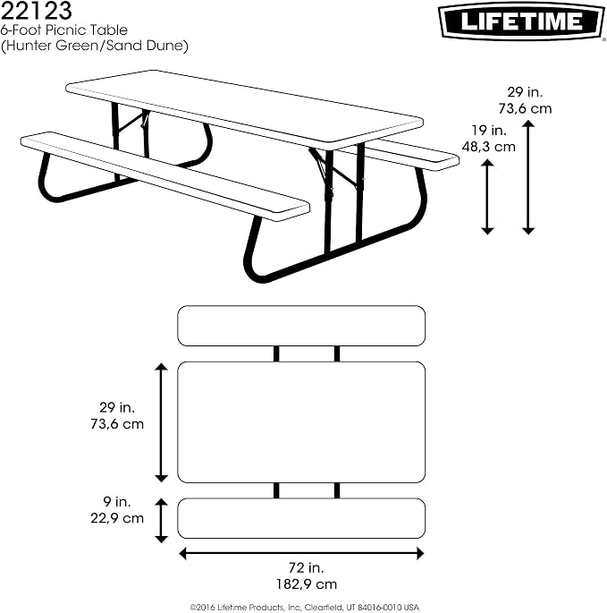 LIFETIME 6-Foot Classic Folding Picnic Table, Seats 8, Green