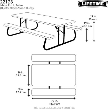 LIFETIME 6-Foot Classic Folding Picnic Table, Seats 8, Green