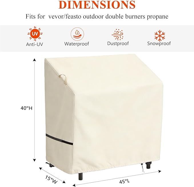 Cover for Vevor/Feasto Double Burners Propane Deep Fryer, Outdoor Waterproof Gas Deep Fryer Cover (Beige)