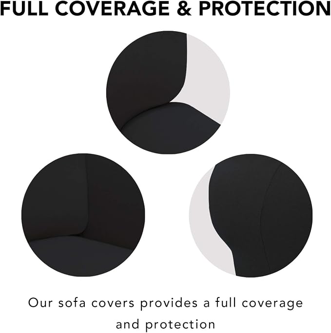 PureFit Stretch Couch Covers for Sofa 4 Seater Slipcovers Black | 1-Piece Sofa Cover Washable Soft Couch protector, Couch Slipcover with Non Skid Foam and Elastic Bottom for Kids, Dogs