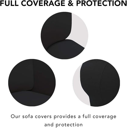 PureFit Stretch Couch Covers for Sofa 4 Seater Slipcovers Black | 1-Piece Sofa Cover Washable Soft Couch protector, Couch Slipcover with Non Skid Foam and Elastic Bottom for Kids, Dogs