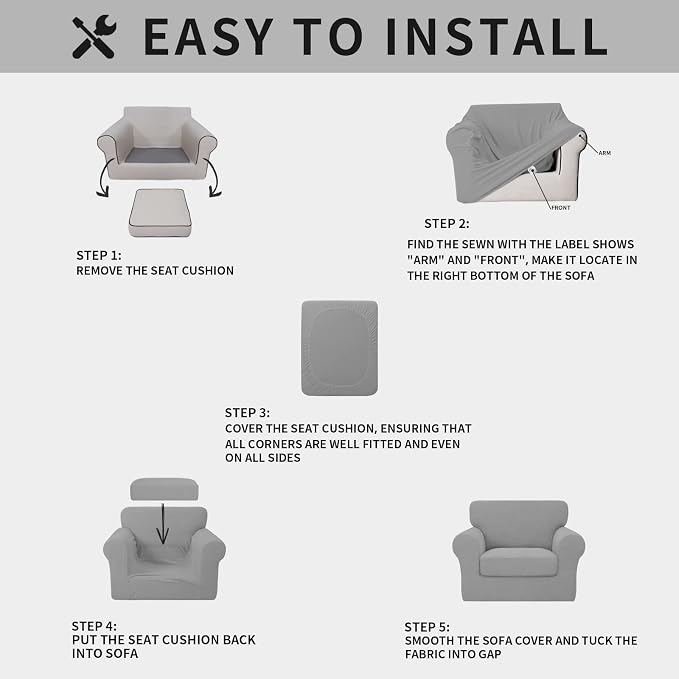 ISSUNTEX 2 Pieces High Stretch Thicken Chair Couch Covers, Soft Sofa Slipcover for 1 Separate Cushion Couch, Jacquard Fabric Elastic Sofa Cover Furniture Protector for Dogs (Chair, Light Gray)