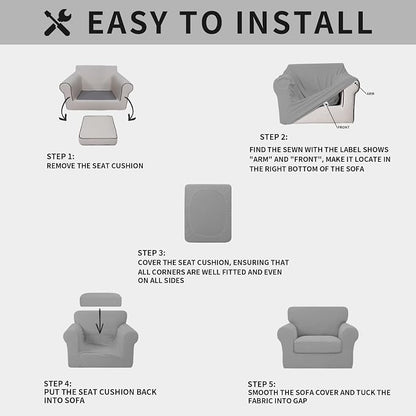 ISSUNTEX 2 Pieces High Stretch Thicken Chair Couch Covers, Soft Sofa Slipcover for 1 Separate Cushion Couch, Jacquard Fabric Elastic Sofa Cover Furniture Protector for Dogs (Chair, Light Gray)