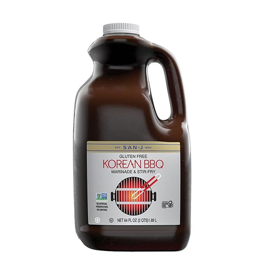 San-J - Gluten Free Korean BBQ Sauce - Bold and Savory Sauce for Cooking - Non-GMO - 64 oz. Container
