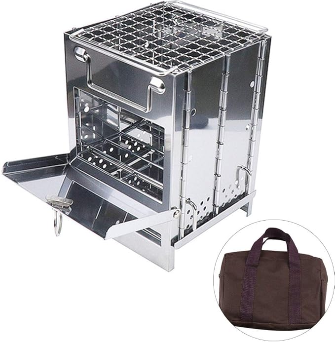 Portable Charcoal Grill for Camping BBQ, Stainless Steel Foldable Outdoor Barbecue Grill with Mesh Carry Bag, Ideal for Garden Party & Travel,A-1