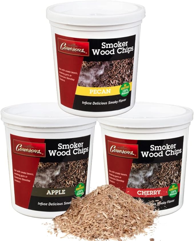 Camerons All Natural Extra Fine BBQ Wood Chips, 3 Pack - Apple, Cherry, Pecan (3 Pints, 0.473L ea) - Kiln Dried Sawdust Shavings for Smoking Guns, Smokers, Smoke Boxes - Barbecue Grilling Gift Set
