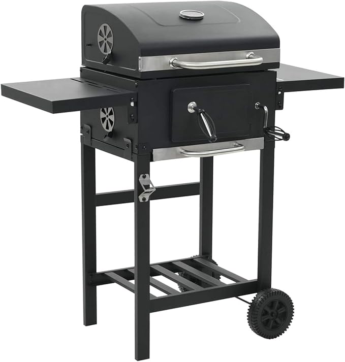 Gecheer Charcoal-Fueled BBQ Grill with Bottom Shelf Black for Patio Backyard Garden Camping Bonfire