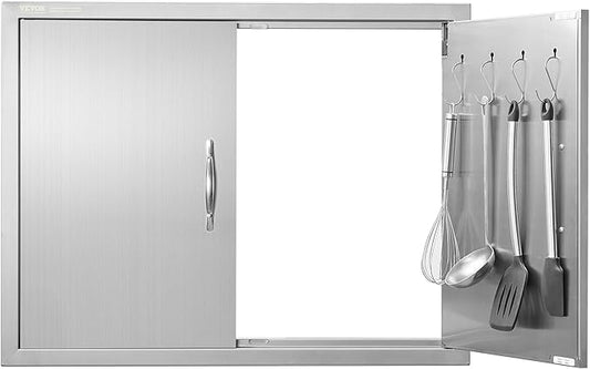 VEVOR Outdoor Kitchen Double Wall BBQ Access Door, 31W x 24H Inch Stainless Steel Flush Mount Door with Handles and Hooks for Grilling Station