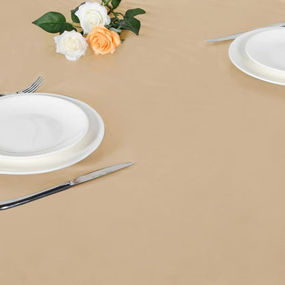 LUSHVIDA Round Waterproof Table Cover Elastic Vinyl Fitted Tablecloth Elastic Edged Plastic Table Cloth (Champagne, Best for Up to 57"-68" Round)