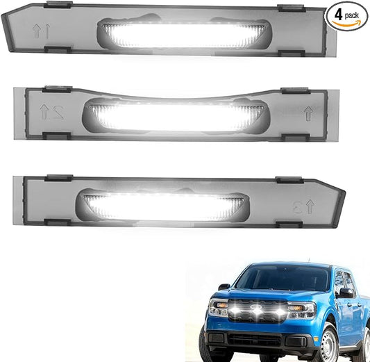 Front Grille Led Light For 2022-2025 2026 Ford Maverick Accessories | Fits Maverick XL Only,Snap-fit,Smoked lens,Raptor Style Grille Lights with adaptor fuse Waterproof(Only Fit XL-White)