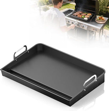 23”x16” Flat Top Griddle for Gas Grill – Airflow-Optimized Size for Even | Cooking, Stove Top Griddle Nonstick Carbon Steel Griddle Universal Fit Plate for Outdoor Tailgating, Eggs, Steaks & Burgers