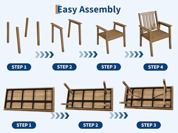 Outdoor Dining Chairs Set of 4, HDPE Patio Chairs 650LBS Capacity All-Weather Yard Armchair with Slatted Seat, 23.9" Wide Heavy Duty Modern Backyard Furniture for Garden, Poolside, Deck (Natural)