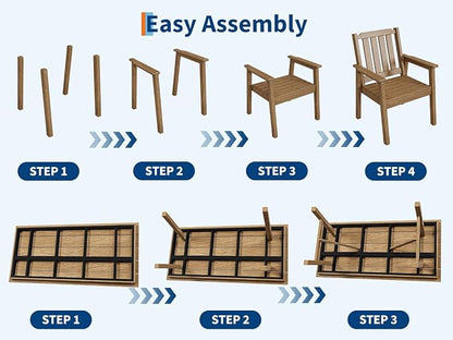Outdoor Dining Chairs Set of 2, HDPE Patio Chairs 650LBS Capacity All-Weather Yard Armchair with Slatted Seat, 23.9" Wide Heavy Duty Modern Backyard Furniture for Garden, Poolside, Deck (Natural)