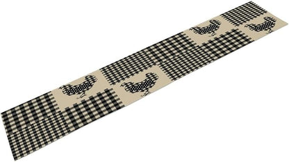 Farm Animal Chicken Hen Black White Buffalo Plaid Check Table Runner, Farmhouse Chick Table Decoration Home Kitchen Dining Indoor Holiday Farmhouse Decor 13x90 Inch