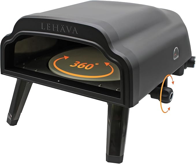 Flame King LEHAVA 14-inch, 360 Degree Rotating Non-Stick Pizza Stone, Portable Outdoor Propane Pizza Oven Countertop with Cover Bag, Piezo Auto Ignition for Camping, Backyard, and Tailgating